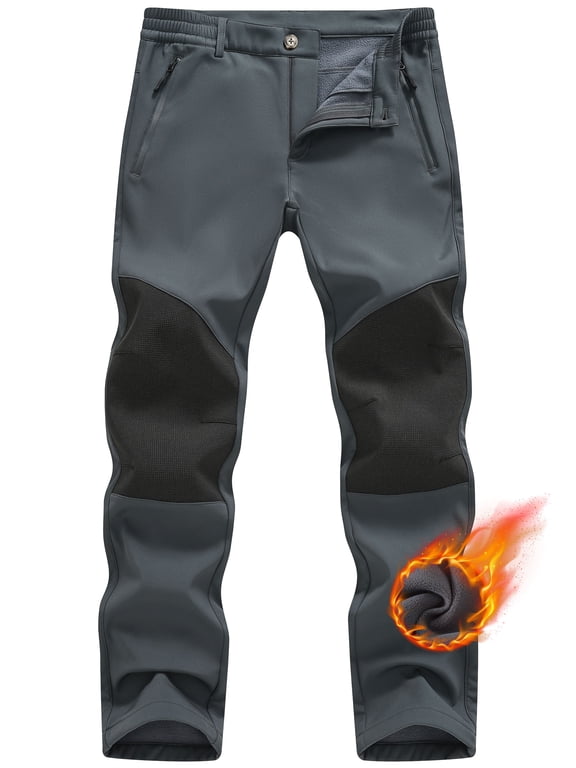 Mens Winter Pants Snow Ski Waterproof Softshell Snowboard Pants Outdoor Hiking Fleece Lined Zipper Pockets Gray 36