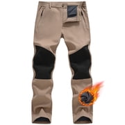 Tyhengta Mens Winter Pants Snow Ski Waterproof Softshell Snowboard Pants Outdoor Hiking Fleece Lined Zipper Pockets Khaki 38