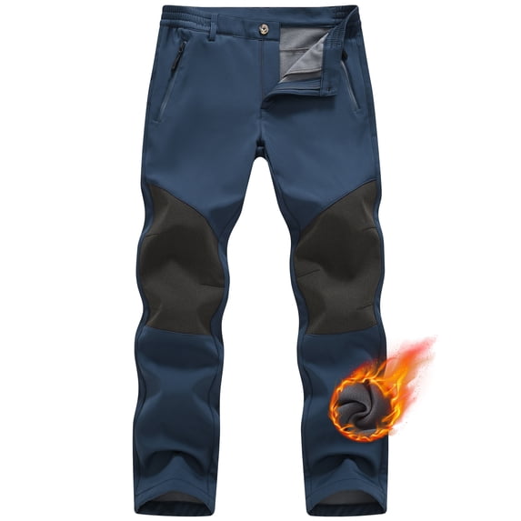 Tyhengta Mens Winter Pants Snow Ski Waterproof Softshell Snowboard Pants Outdoor Hiking Fleece Lined Zipper Pockets Navy 30