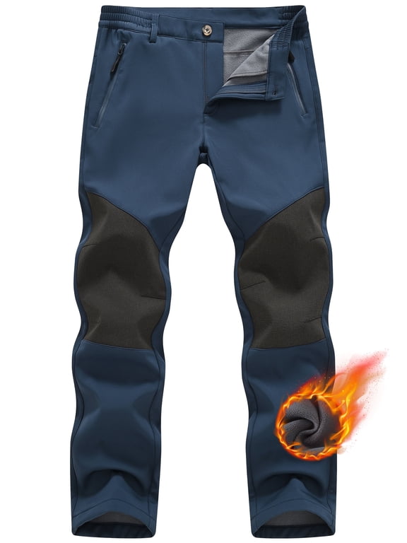 Mens Winter Pants Snow Ski Waterproof Softshell Snowboard Pants Outdoor Hiking Fleece Lined Zipper Pockets Navy 34