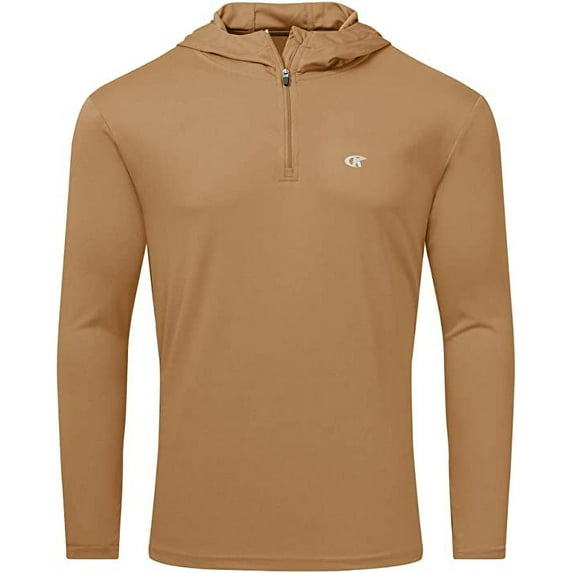 Tyhengta Mens UPF 50+ Long Sleeve T-Shirts Sun Protection Hooded Fishing Hiking Rash Guard Swim Quick Dry Lightweight Shirts Dark Khaki M