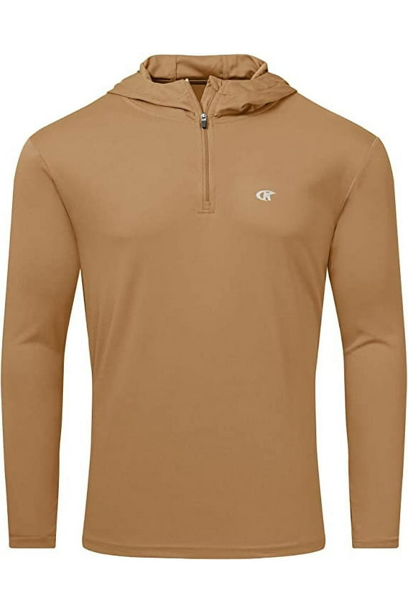 Mens UPF 50+ Long Sleeve T-Shirts Sun Protection Hooded Fishing Hiking Rash Guard Swim Quick Dry Lightweight Shirts Dark Khaki S