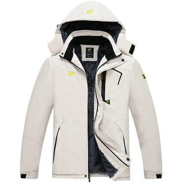 Tyhengta Men's Waterproof Ski Jacket Warm Winter Snow Coat Mountain Windbreaker Hooded Raincoat Beige XXXL