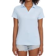 Tyhengta Women's Golf Polo Shirts Collared V Neck Short Sleeve UPF 50+ Quick Dry Tennis Shirt Dry Fit Moisture Wicking Light blue L