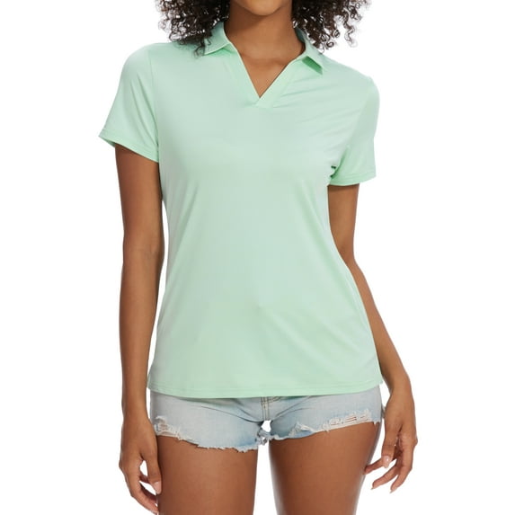 Tyhengta Women's Golf Polo Shirts Collared V Neck Short Sleeve UPF 50+ Quick Dry Tennis Shirt Dry Fit Moisture Wicking Mint green S