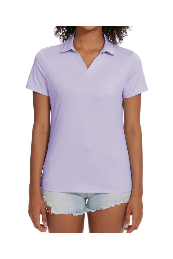 Women's Golf Polo Shirts Collared V Neck Short Sleeve UPF 50+ Quick Dry Tennis Shirt Dry Fit Moisture Wicking Purple L