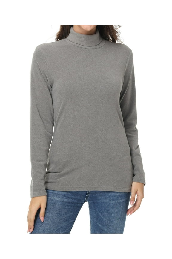 Women's Turtleneck Sweaters Long Sleeve Pullover Sweaters Mock Neck Knitted T-Shirt Basic Slim Fit Tee Tops Gray L