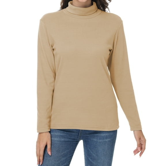 Tyhengta Women's Turtleneck Sweaters Long Sleeve Pullover Sweaters Mock Neck Knitted T-Shirt Basic Slim Fit Tee Tops Khaki L