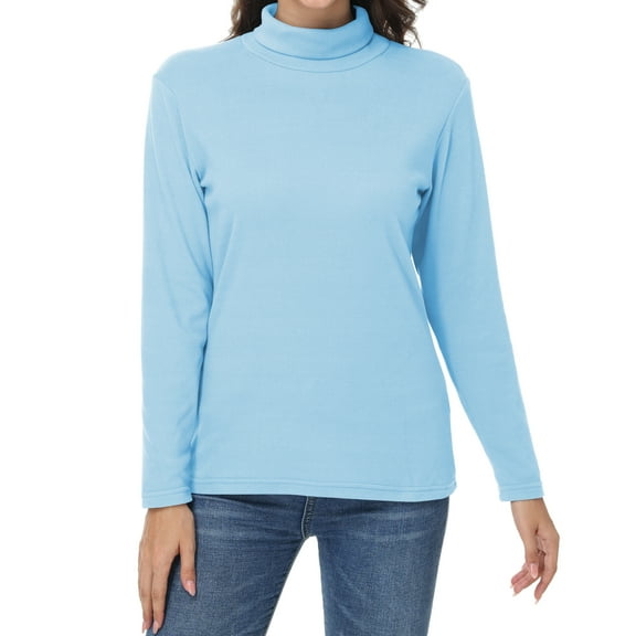 Tyhengta Women's Turtleneck Sweaters Long Sleeve Pullover Sweaters Mock Neck Knitted T-Shirt Basic Slim Fit Tee Tops Light blue 2XL