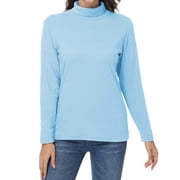 Tyhengta Womens Turtleneck Sweaters Long Sleeve Pullover Sweaters Mock Neck Knitted T-Shirt Basic Slim Fit Tee Tops Light blue M