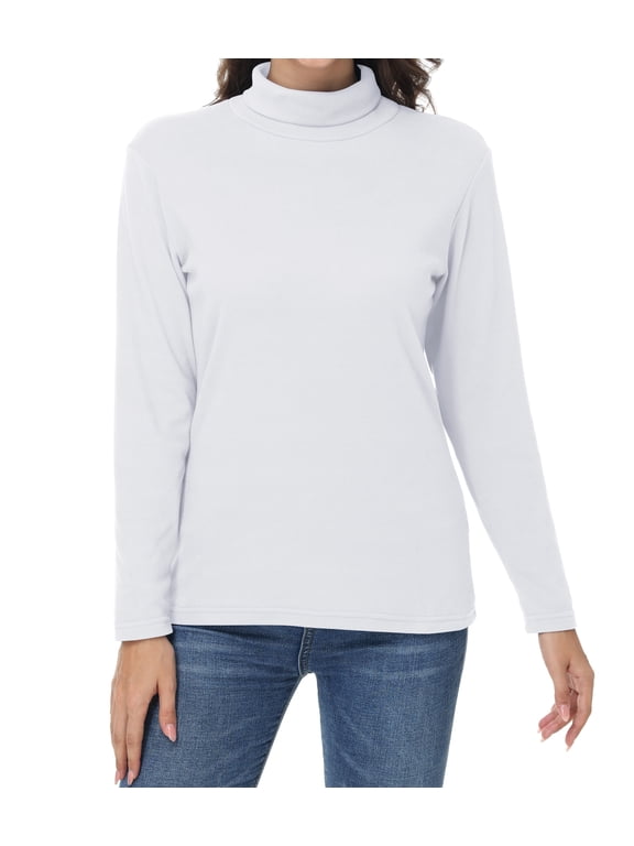 Women's Turtleneck Sweaters Long Sleeve Pullover Sweaters Mock Neck Knitted T-Shirt Basic Slim Fit Tee Tops White L