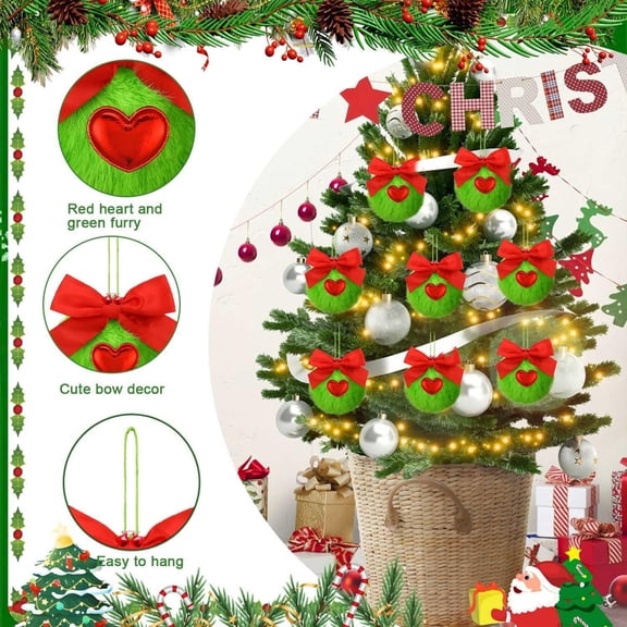 Tyidzon 12Pcs Furry Christmas Balls Ornaments, 2.4" Hanging Pom-poms Christmas Balls Set for Xmas Tree Home Holiday Party Indoor Outdoor Decor