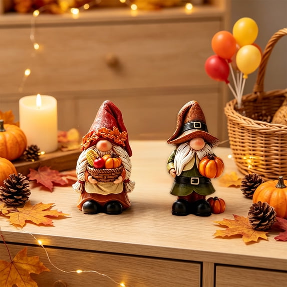 Tyidzon 2 Pcs Fall Gnome Decorations, Thanksgiving Wooden Tabletop Figurines for Shelf and Autumn Harvest Home Decor