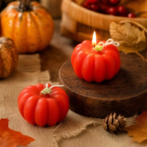 Tyidzon 2 Pcs Fall Pumpkin Scented Candles Soft Macaron Handmade Ambient Candles for Home Table Bedroom Bathroom Party Thanksgiving Decorations