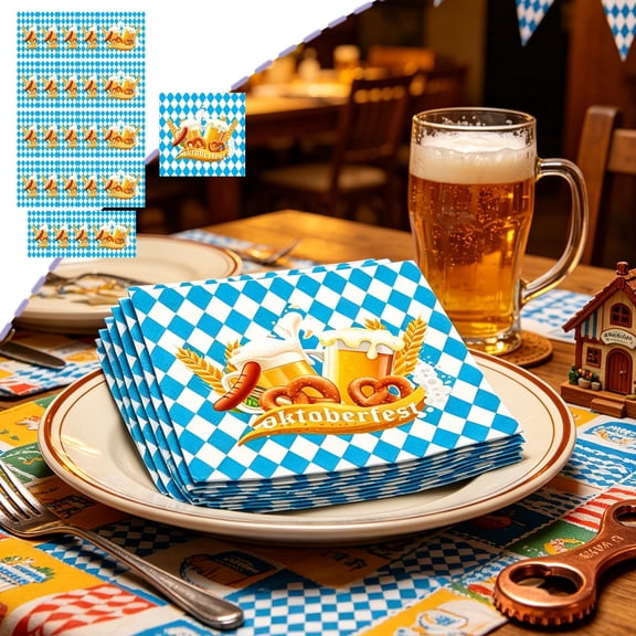 Tyidzon 20Pcs Oktoberfest Napkins Set with Oktoberfest Design, Party Tableware Napkins for Beer Fest Decor, Holiday Celebration