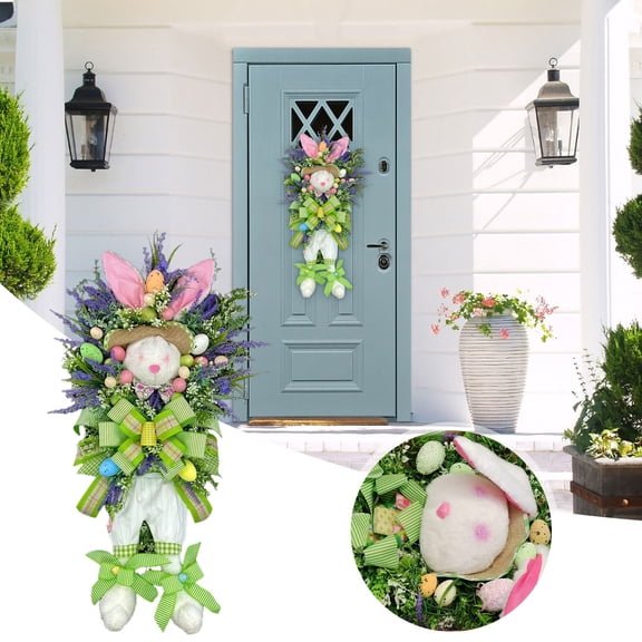 Tyidzon 25 Inch Spring Easter Wreath for Front Door, Artificial Summer Bunny Wreath for Indoor Outdoor Wall Home Decor Festival Celebrations