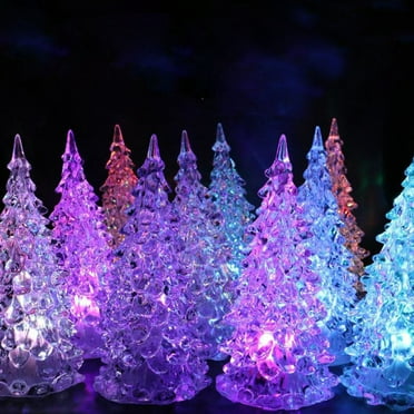 Tyidzon 2Pc Christmas Tree Night Light, LED Christmas Tree Lights, 6.5 Inch Mini Acrylic Light up Tree, Color Changing Decorations Indoor, Holiday Gifts for Bedroom Table