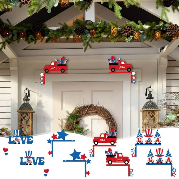 Tyidzon 2Pc Independence Day Door Corner Decor, Patriotic Wooden Door Frame Decor 4th of July Decorations Independence Day Wooden Ornament for Party Home Decor