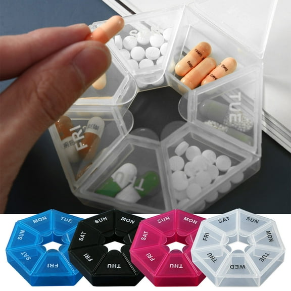 Tyidzon 2Pc Portable Weekly Pill Organizer Sealed Against Moistures Pill Box 7 Day Medicine Storage for Supplements, Vitamins, Fish Oil, Daily Pill Organizer