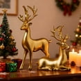 thumbnail image 1 of Tyidzon 2pcs Reindeer Christmas Decor, Gold Standing/Sitting Deer Sculpture, Elk Statues Xmas Table Decoration for Cabinets TV Bench Bookshelf Desktop Office, 6.7", 1 of 6