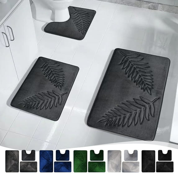 Tyidzon 3 Piece Bathroom Rug Set Non Slip Bath Mat and U Shape Toilet Rug Soft Absorbent Bathroom Rugs Set Home Decor Accessories, Navy