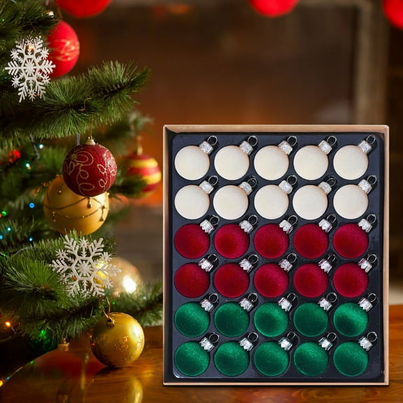 Tyidzon 30Pcs Christmas Balls Ornaments, Shatterproof Velvet Christmas Balls Set 1.2" Mini Xmas Trees Hanging Balls Decorations for Home Holiday Party Indoor Outdoor Decor