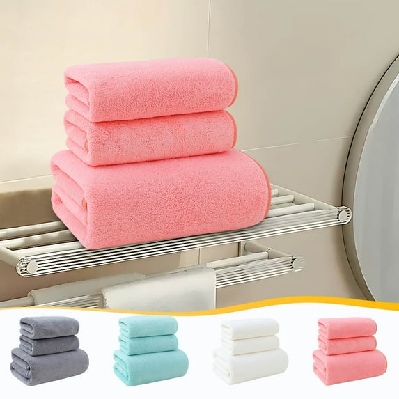 Tyidzon 3Pc Coral Velvet Towel Set, 1 Bath Towels, 2Pc Towels for Bathroom Thick Soft High Absorbent Towel for Gym, Hotel, Spa, Daily Use, White