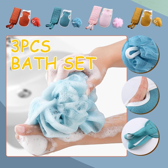 Tyidzon 3Pc Exfoliating Back Scrubber with Handles, Double-Sided Back Exfoliator Body Scrub Towel, Exfoliating Washcloth Bath Tool for Use in Shower