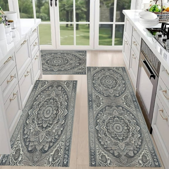 Tyidzon 3Pc Kitchen Rugs Non Slip Washable, Kitchen Runner Rug Absorbent Kitchen Mats for Floor, Office, Home, Laundry Room, Gray