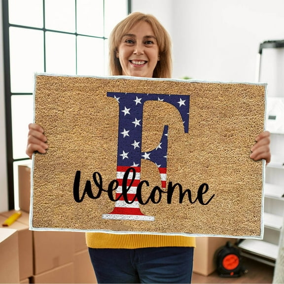 Tyidzon 4th of July Decorations Door Mat 26 Letter Style American Flag Star Doormat Independence Day Non Slip Weclome Doormat for Front Door Kitchen Entryway