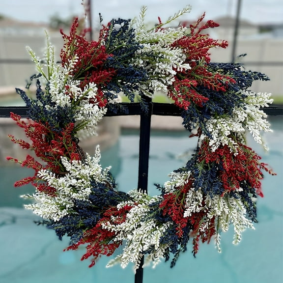 Tyidzon 4th of July Wreaths for Front Door Red White Blue Artificial Wreath, Patriotic Decorations Or Front Door Memorial Day Independence Day Veterans Day