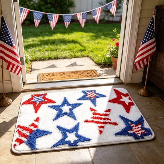Tyidzon 4th of July Bathroom Rugs, Patriotic Bath Mat 20x32 inch Non Slip Washable Red White Blue Rug for Independence Day Decor