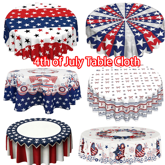Tyidzon 4th of July Table Cloth, 59 inch Waterproof Round Tablecloth for Dining Room Kitchen Patriotic Party Decor