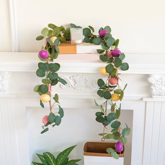 Tyidzon 5.5Ft Easter Garland for Mantle Easter Egg Garland, Artificial Eucalyptus Rattan, Spring Decorations for Indoor Outdoor Fireplace Party Spring Home Decor