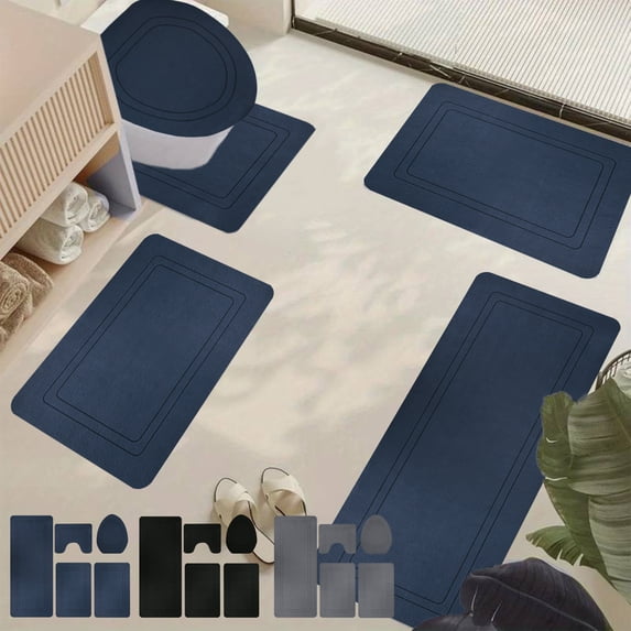 Tyidzon 5Pc Bath Mats for Bathroom, Extra Soft and Absorbent Bathroom Rugs, Non Slip Bath Mat Set with U-Shape Toilet Rugs, Carpet Runner for Bath Tub, Shower