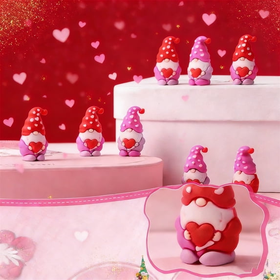 Tyidzon 6/12/18Pcs Mini Gnomes Resin Miniature Figurines for Valentines Day Decorations Pink Gnomes Mini Figures Tiny Statues for Landscape Table Patio Yard Garden Gifts