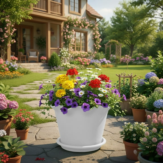 Tyidzon 6 Inch Plastic Flower Pots for Outdoor Plants, Outdoor Planter Pot with Drainage Holes & Saucers, for Indoor Outdoor Garden Plants