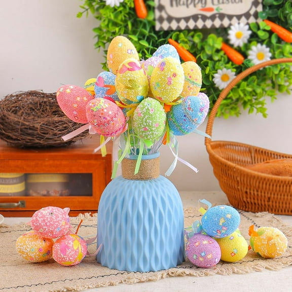 Tyidzon 6Pc Artificial Easter Eggs Decorations, Flower Arrangement, Decorative Spring Floral Stems Speckled Easter Egg Twig Branches for Easter, Floral Arrangement