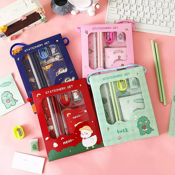 Tyidzon 6Pcs Blue Stationery Set Office Supplies Including 2 Pencils, 1 Eraser, 1 Pencil Sharpener, 1 Ruler, 1 Notebook