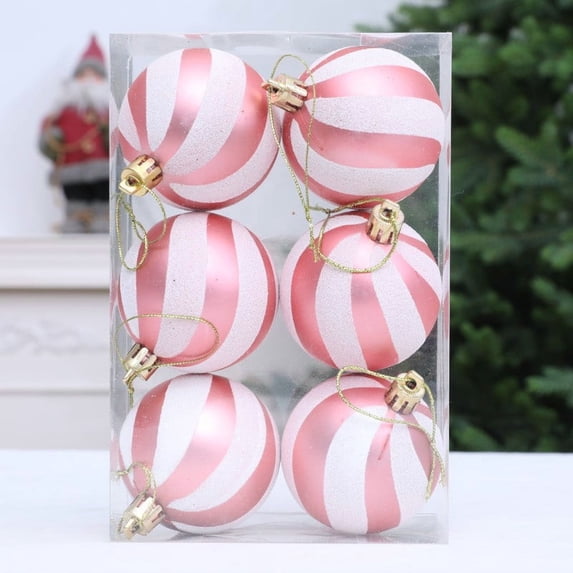 Tyidzon 6Pcs Christmas Balls Ornaments, 2.4" Shatterproof Stripe Christmas Balls Set for Xmas Tree Decorations, Home Holiday Party Indoor Decor(Rose Gold)