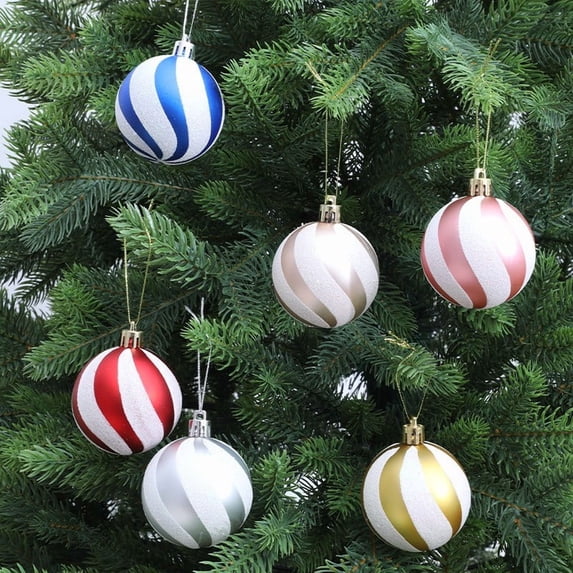 Tyidzon 6Pcs Christmas Balls Ornaments, 2.4" Shatterproof Stripe Christmas Balls Set for Xmas Tree Decorations, Home Holiday Party Indoor Decor(Red)