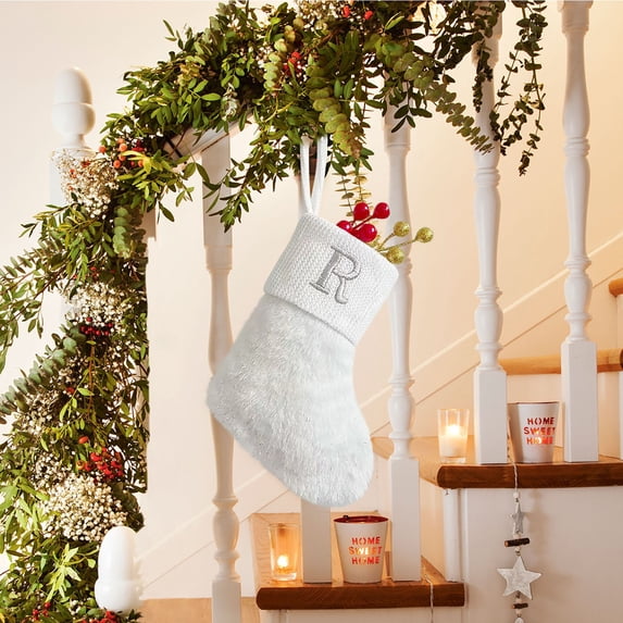Tyidzon 7.08 Inch Christmas Stockings with Letters,Super Soft Christmas Stockings White Letter R Stockings for Christmas Holiday Xmas Gift