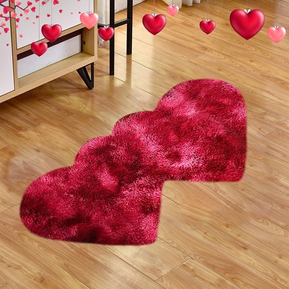 Tyidzon Area Rug, Valentine's Day Heart Rug Double Heart Shaped Rug Washable Love Shag Shower Mat Home Bedroom Living Room 19 x 39 Inch
