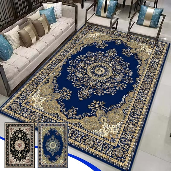 Tyidzon Area Rugs 4X6 - Rugs for Living Room Non Slip Vintage Bohemias Bedroom Rug, Machine Washable Large Rug for Bedroom, Living Room, Farmhouse, Dining Room - Blue