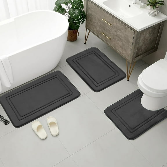 Tyidzon Bathroom Rugs Sets 3 Piece, Bath Mat Universal Soft Comfortable Water Absorption Non Slip Machine Washable Easy Dry Bathroom Mat, Gray