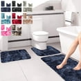 thumbnail image 1 of Tyidzon Bathroom Rugs Sets 3 Piece, Quick-Dry Bath Mats for Bathroom, Washable Non-Slip Bath Mat Ultra Soft Absorbent with U-Shaped Toilet for Bathroom, Tub, Shower, Dark Blue, 1 of 8