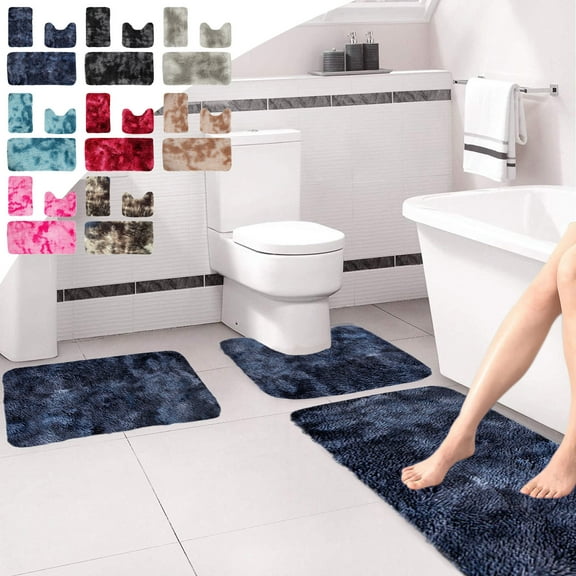 Tyidzon Bathroom Rugs Sets 3 Piece, Quick-Dry Bath Mats for Bathroom, Washable Non-Slip Bath Mat Ultra Soft Absorbent with U-Shaped Toilet for Bathroom, Tub, Shower, Pink