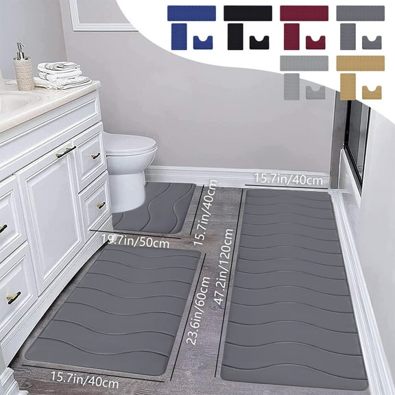 Tyidzon Bathroom Rugs Sets 3 Piece Washable Non Slip Bath Mat Quick Dry Soft Comfortable Shower Mat for Bathroom Floor Sink Tub and Shower Outside