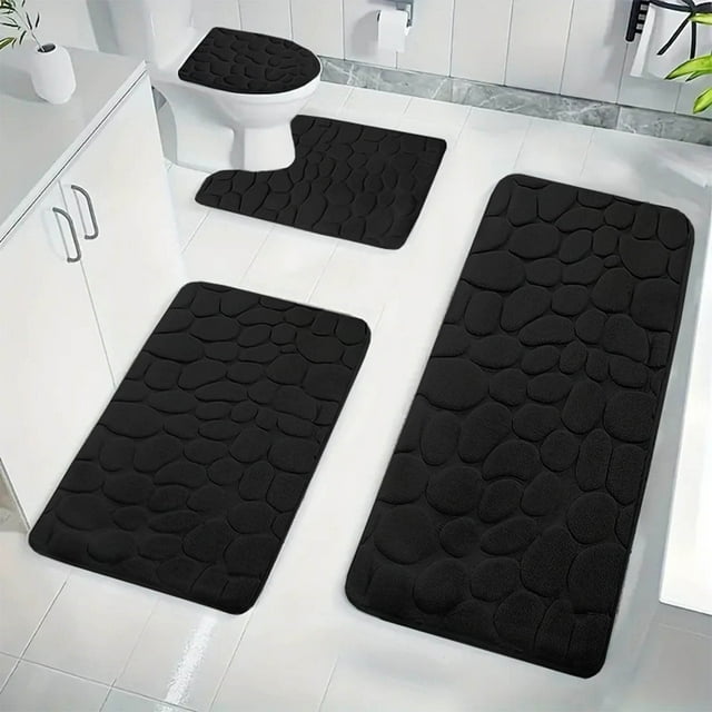 Tyidzon Bathroom Rugs Sets 4 Piece with Toilet Lid Cover, Non-Slip Absorbentb Rugs and Mats for Bathroom, Bath Rug Set