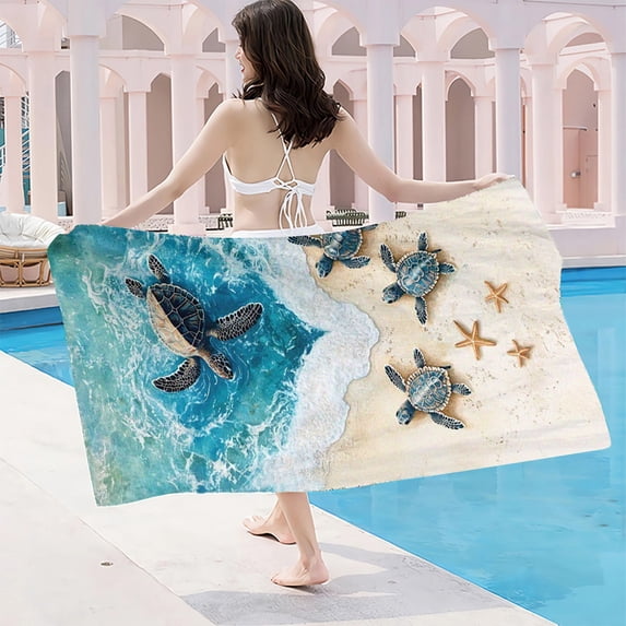 Tyidzon Beach Towel Blue Turtle Oversized Soft Lightweight Beach Towels Quick-Dry Microfiber Beach Blanket for Pool Cruise Vacation Essentials, 28x59"
